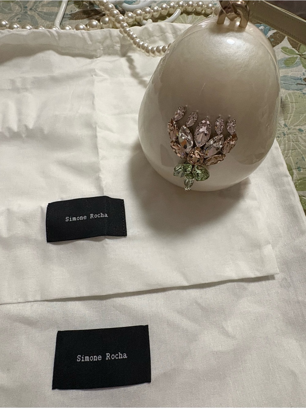Simone Rocha Cream Pearl Jeweled Egg Wristlet - Picture 8 of 11